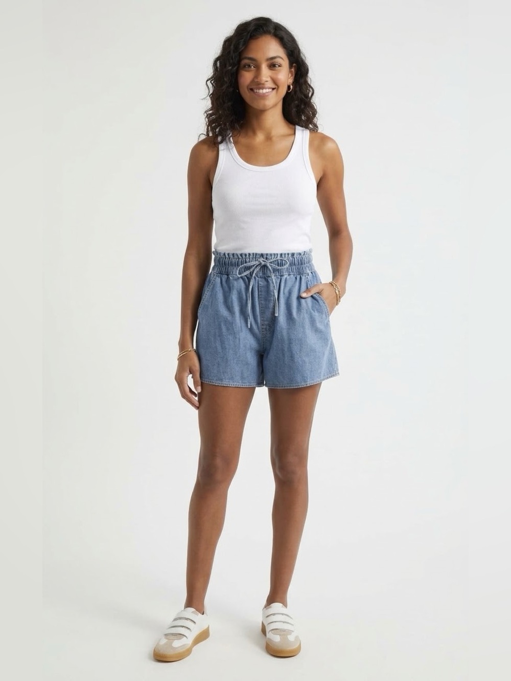 NWOT Veronica Beard Wilder Drawstring Denim Shorts Large IN STARLIGHT
